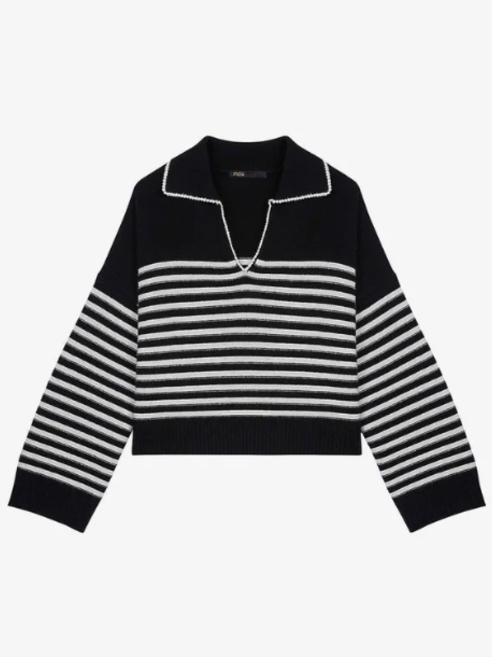 Maje Mariniere striped V-neck jumper Size 1 Black White V Neck Cashmere (A)